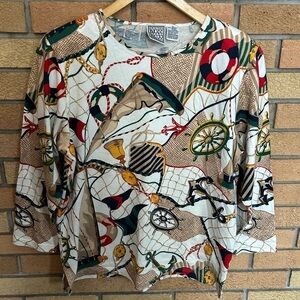 Vintage Original Russ Sport Fisherman Nautical Cotton Shirt Size Large Petite